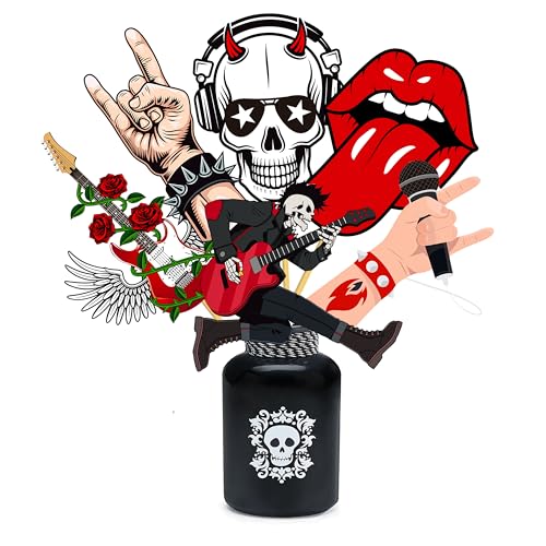 28pcs Rock and Roll Party Centerpieces Set - Music, Skull, Guitars, Halloween Decor