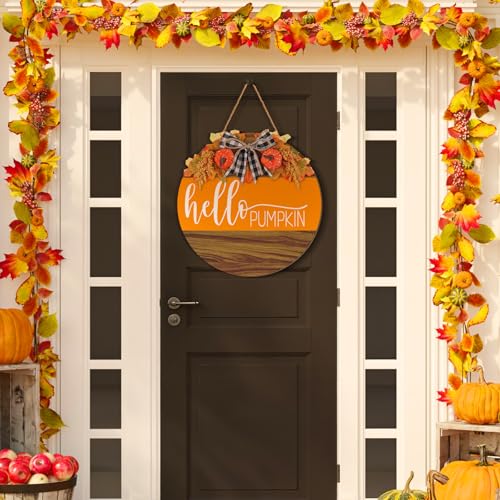 Fall Pumpkin Door Sign - Autumn Wreath Decor for Front Porch