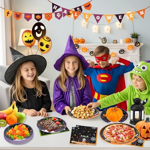 Halloween Party Supplies Set - Disposable Plates & Napkins - Pumpkin Ghost Design - Includes 90 Pieces - Halloween