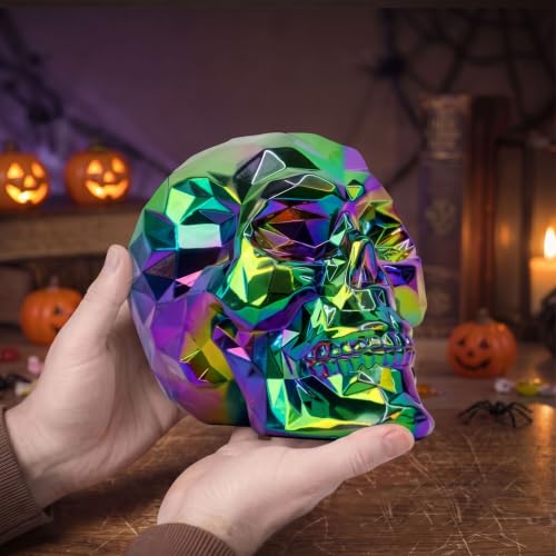 Iridescent Black Skull Decor Statue - Gothic Resin Human Head Model for Halloween & Home Decor