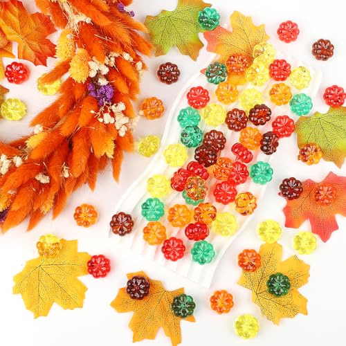80 Pcs Mini Acrylic Pumpkin Decorations Fall Halloween Vase Fillers - Autumn Decor