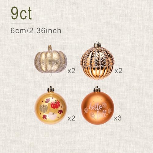 Fall Ornaments Christmas Tree Decorations - 2.36 Inch Pumpkin & Autumn Leaf Set - Orange