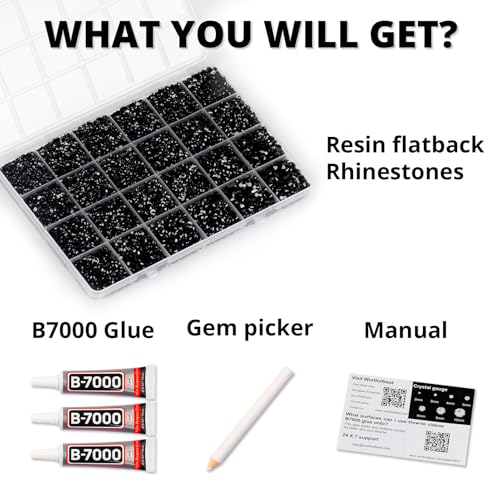 Black Rhinestones Bedazzling Kit 35000Pcs Flatback Gems with Grids & Glue - Mix Sizes