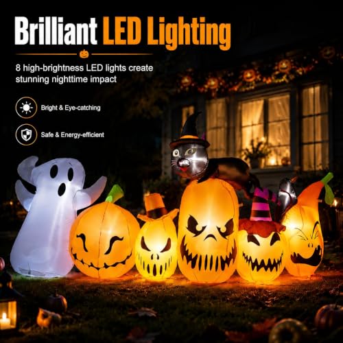 11FT Halloween Inflatable Pumpkins with LED Lights - Black Cat Variation 5 PCS Yard Decorations