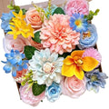 Artificial Flowers Combo - Pink, Blue, Yellow Silk Roses & Dahlias for DIY Bouquets & Decor