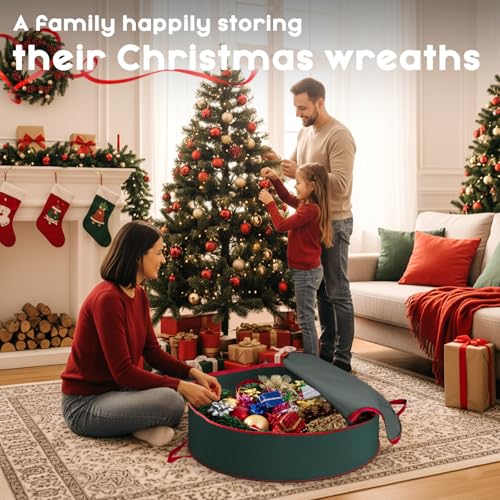 Criusia XL Green Christmas Wreath Storage Bag 30" x 8" with Handle