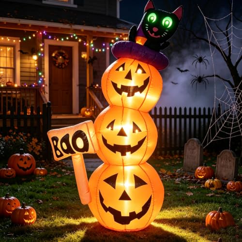 Halloween Inflatable Pumpkin Yard Decoration with LED Lights and Sign - Spooky Outdoor Lawn Display