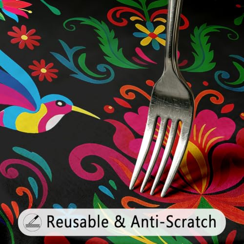 Hiboss Mexican Folk Art Round Tablecloth with Floral Pattern - Flowers - 02