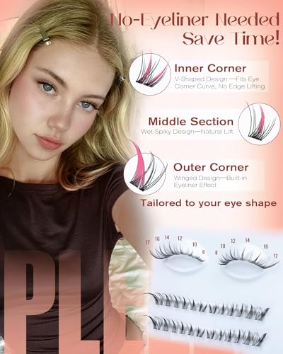 F.Natural Fox Eye Lash Clusters Wispy Natural Cat Eye Lashes with Invisible Band - Left & Right Spikes