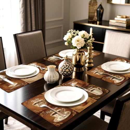 Coffee Pattern Faux Leather Placemats Set of 4 - Waterproof & Heat Resistant