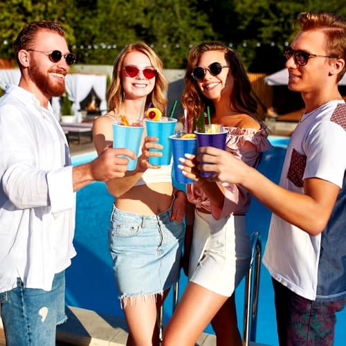 Blue Tone 200-Pack 16oz Disposable Plastic Cups Bulk for Parties and Events