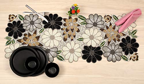 Lightnpro Beaded Floral Table Runner 13x36 Brown Multi for Holiday & Rustic Decor - Handmade