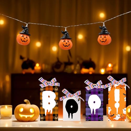 Halloween Tabletop Wooden Sign Decor - Boo Sign for Tiered Tray, Fireplace, Office Desk