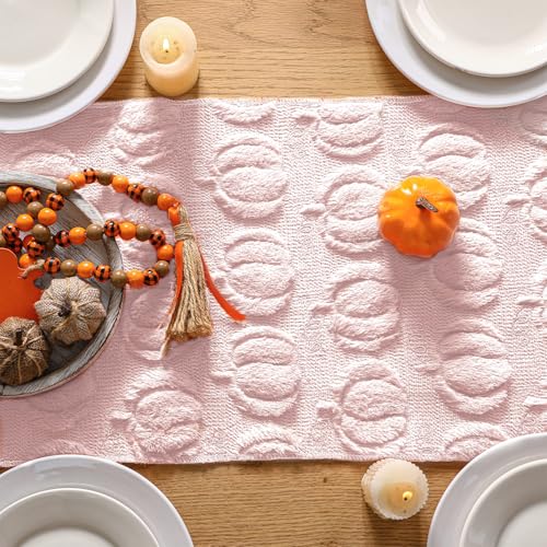 Fall Table Runner 3D Faux Fur Pumpkin & Pink - Seasonal Harvest Decor