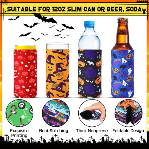 Pickmesh 24 Pack Halloween Can Coolers Slim Fit Pumpkin Witch Ghost Party Drink Sleeves