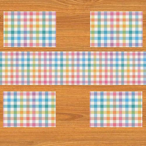 Easter Table Runner - Multicolor Buffalo Plaid Linen Fabric, 13 x 72 Inches