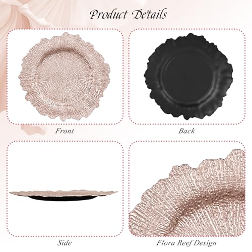 50 Pack Rose Gold Charger Plates 13 Inch Reef Decor Bulk for Weddings & Events