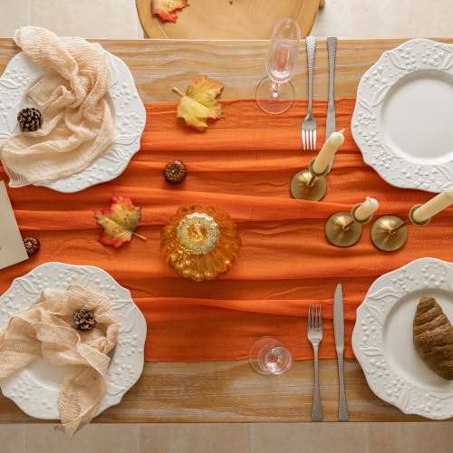 Orange Cheesecloth Table Runner 120 Inch - 6 Pack Fall Boho Home Decor
