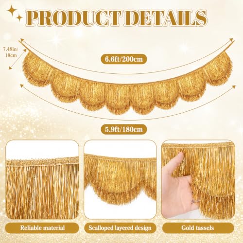 Gold Fringe Banner - 2 Pack 6.6 Ft Party Backdrop for Weddings & Events - Gold-2pc