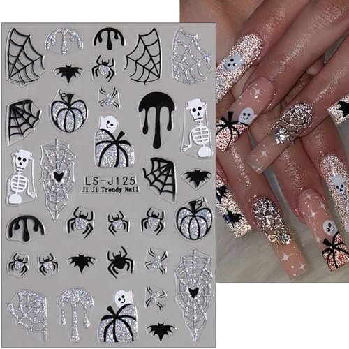 Halloween Nail Stickers - Ghost Bat Spider Web Blood Drop Red Black Decor - Variation of Spider and Bat