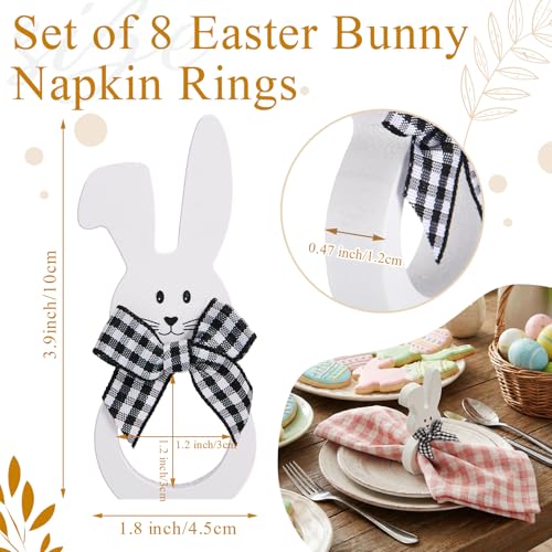 Wooden Easter Bunny Napkin Rings - White, Set of 8 for Table Decoration