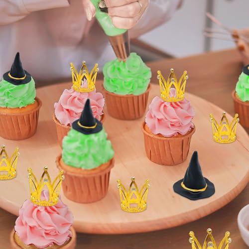 Witch Hat and Crown Cake Toppers Set - Halloween Party & Birthday Decoration