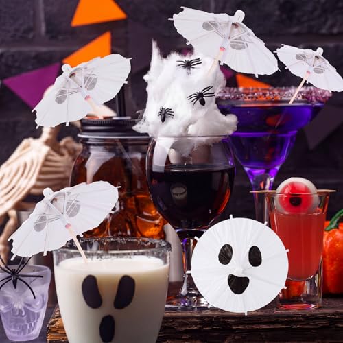 Halloween Ghost Cocktail Umbrella Picks - Cute Spooky Party Decor, 100 Pcs (Variation: Ghost)