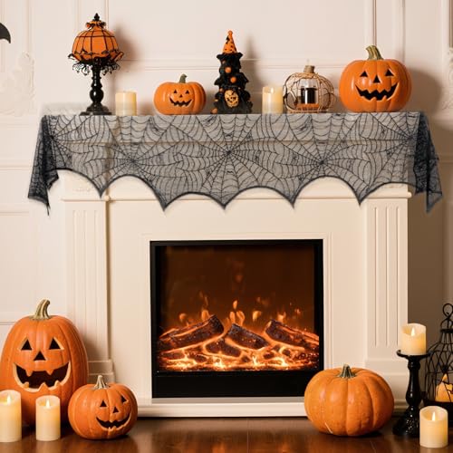 Halloween Fireplace Mantle Scarf Cover Black 96x18 Inch Decor