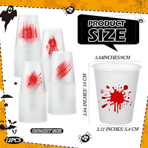 48 Pack Halloween Plastic Cups 12oz Blood Print Disposable Party Cups