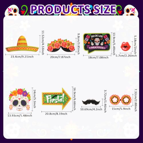 30PCS Day of the Dead Photo Booth Props Halloween Party Decorations