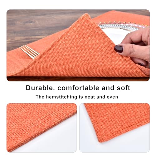 Orange Linen Placemats Set of 6 - Double-Layered Heat-Resistant Table Mats