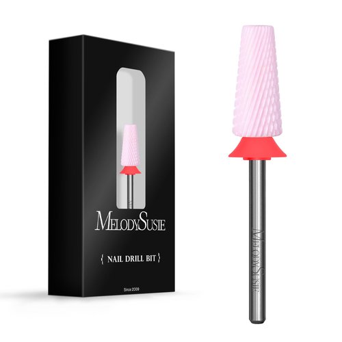MelodySusie 5 in 1 Nail Drill Bits, 3/32'' Ceramic Cross Cut Bits, Suitable for Manicure Pedicure Cuticle Gel Polishing, Pink, Series Bit-M, Fine