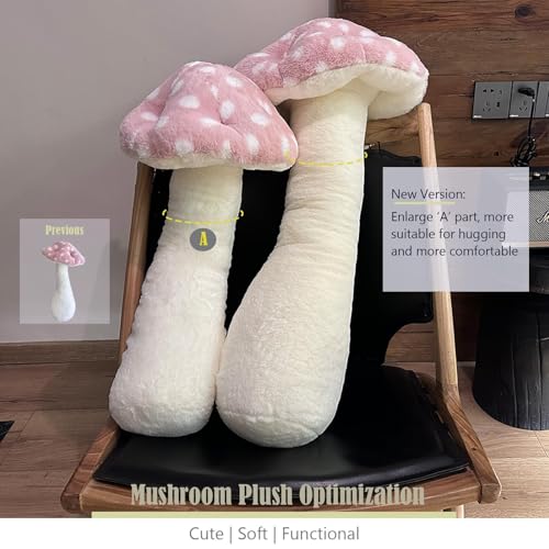 51 Inch Pink Mushroom Plush Pillow – Cute Long Stuffed Body Pillow for Kids & Home Decor
