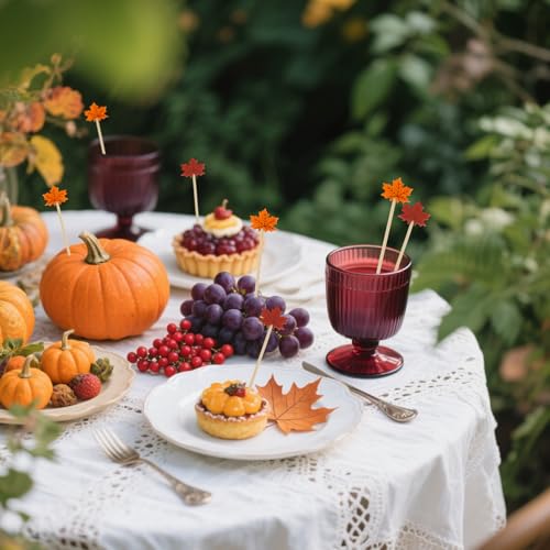 Yellow Thanksgiving Maple Leaf Cocktail Picks - 200 Pcs Food Skewers for Appetizers & Drinks
