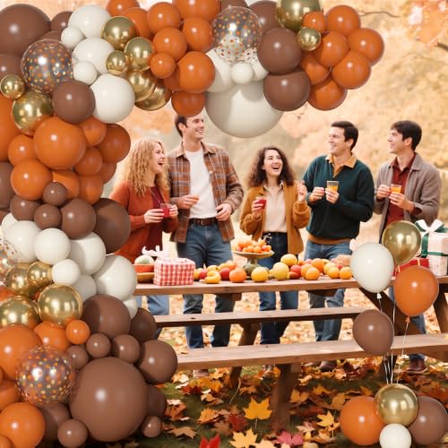 Autumn Balloon Arch Kit Fall Balloons Garland Decor Thanksgiving Party - Burnt Orange Brown White