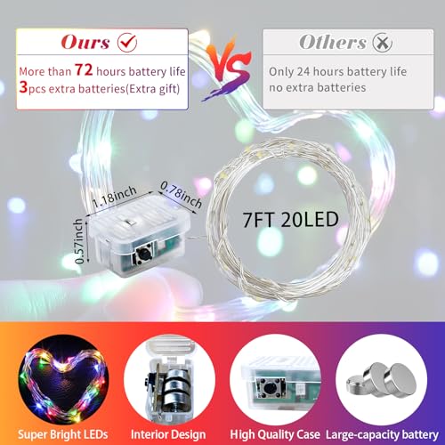 Mixed-Color Fairy Lights Set 24 Pack 7ft Waterproof Twinkle String Lights Battery Operated