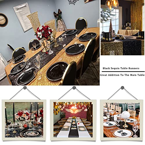 Sequin Table Runner 12x108 Inch Black Set of 12 - Elegant Party Decor