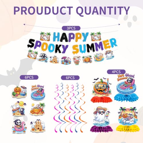 Summer Halloween Party Decorations Set - Ghosts, Pumpkins & Tropical Banners