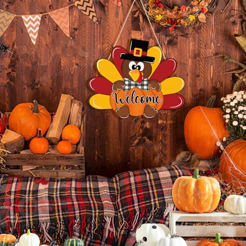 Thanksgiving Wooden Turkey Wreath with Black Bow - Large Fall Door Decoration