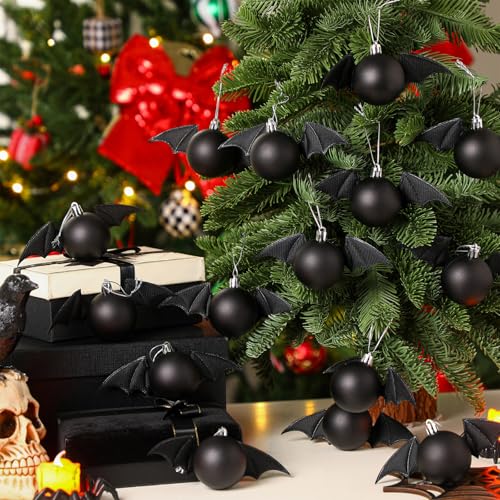 24 Halloween Gothic Bat Ornaments for Tree - Black Bat Decoration Set Variation of Black Bat