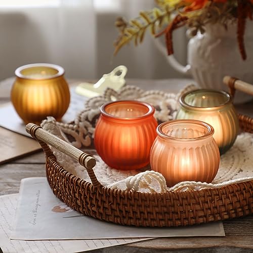 12Pcs Pumpkin Votive Candle Holders Set - Fall Decor, Orange-Red, Yellow, Green, Brown