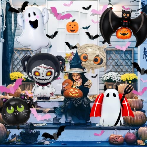 Halloween Balloons with Ghost Bat Horror Doll Party Decorations - Set of 7