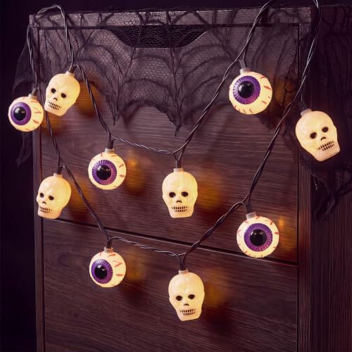 Halloween Ghost Eyeball & Skull String Lights - 12FT, 20 LED Outdoor Decor - Variation of Ghost Eyeball Lights