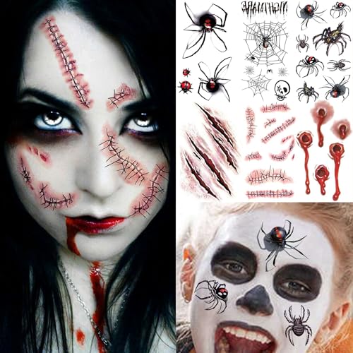 Halloween Temporary Tattoos Set - 100+ Realistic Face & Body Stickers 3D 3DHalloween