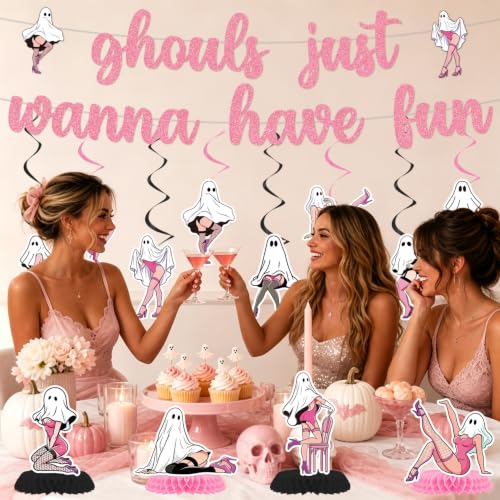 Ghouls Night Halloween Decorations Set - 14PCS Party Banners & Honeycomb Centerpieces