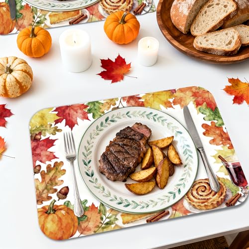 Yellow Maple Leaf Plastic Placemats Set of 6 Wipeable Fall Table Decor 11x15.7 Inch