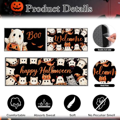 Halloween Ghost Kitchen Mats Set of 2 Non-Slip Rugs - Halloween Ghost Variation