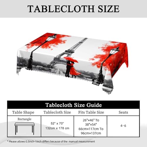Paris Eiffel Tower Table Cover 52x70 Inch Red & Grey Water-Resistant Outdoor & Indoor Dining Tablecloth — Variation of Paris