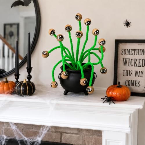Halloween Eyeball Picks Set - 16 Bendable Spooky Eye Ball Stems, 10 Inches, Green Vintage Design (Variation of THIS listing)
