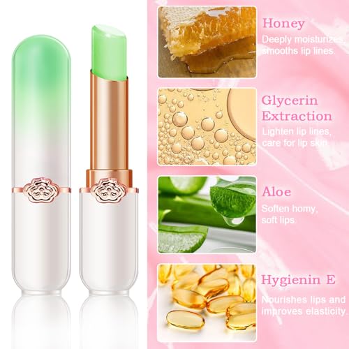 Fruit Color Changing Lipstick Set - Aloe Vera, Strawberry, Peach, Mango, Blueberry, Grape - 6 Pcs